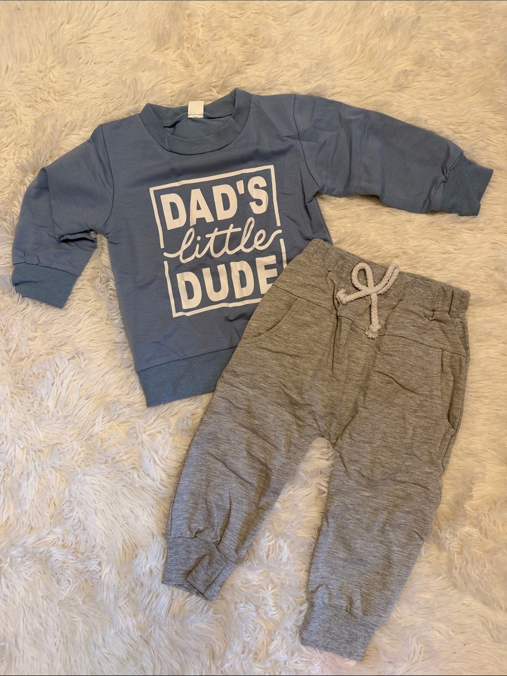 12-18M Blue "Dad's Little Dude" Crew Sweatshirt & Gray Jogger Set NWOT